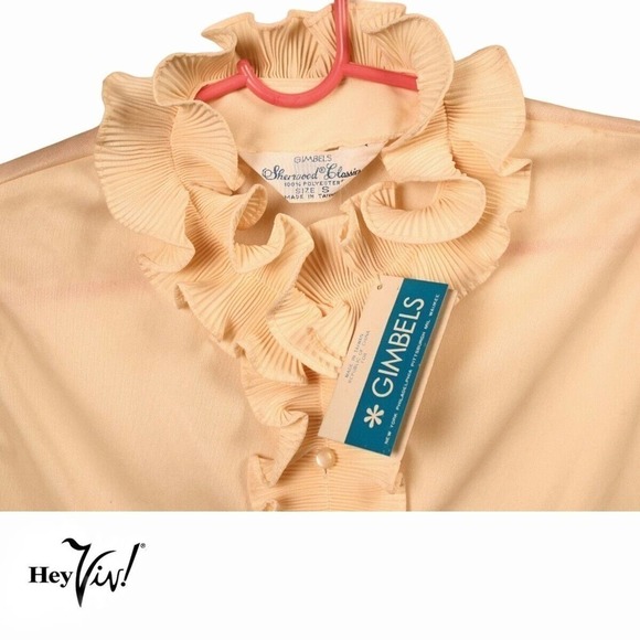 Vintage 70s 80s Gimbels Ivory Ruffle Button Up Blouse w Tags Sz Small - Hey Viv - Picture 6 of 7